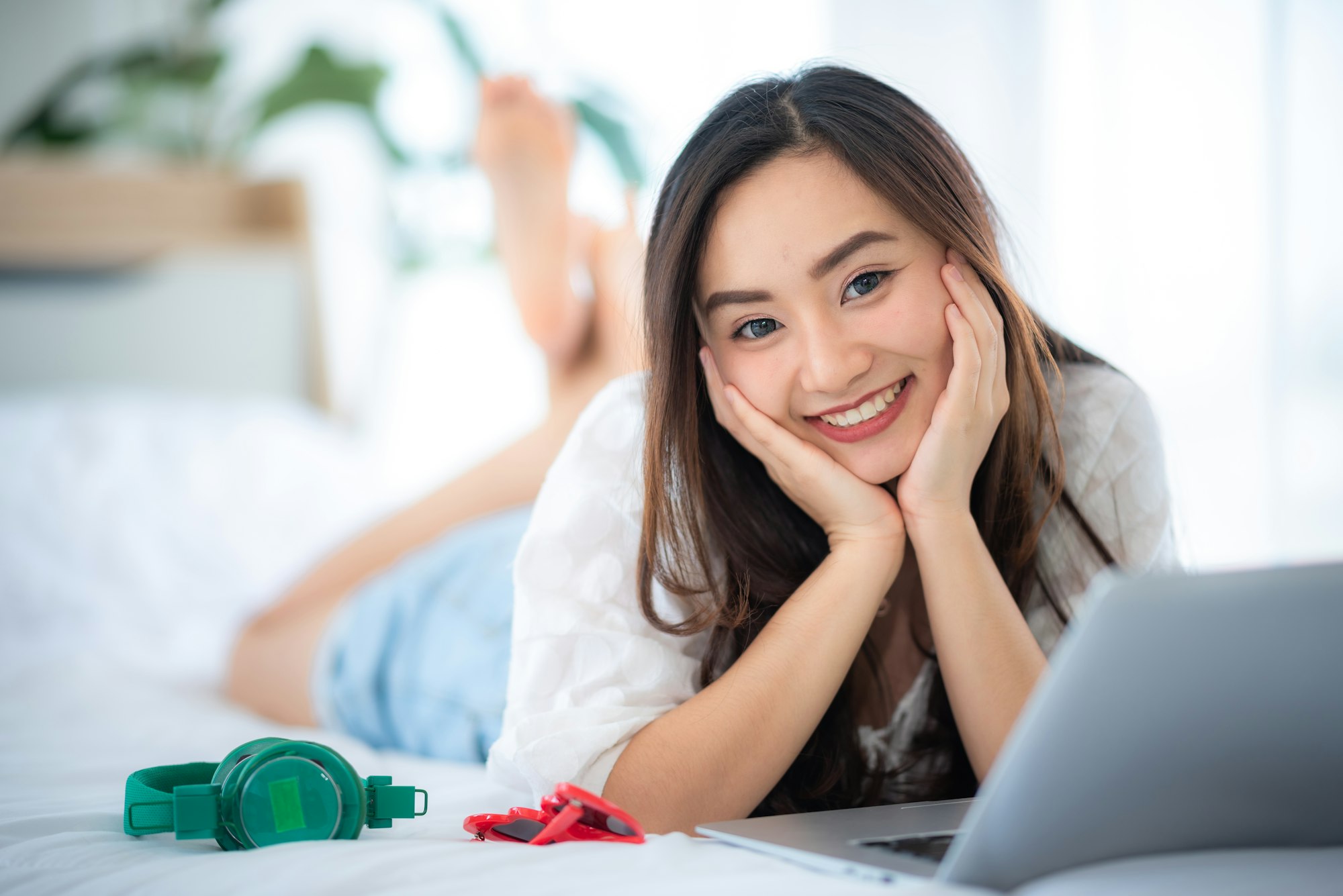 young women working business from home with laptop, concept of freelancer and work from home